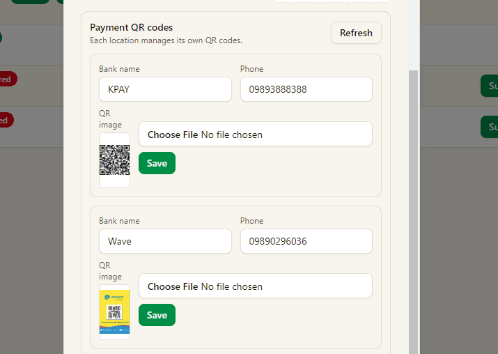 Location payment QR codes