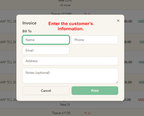 Invoice customer form