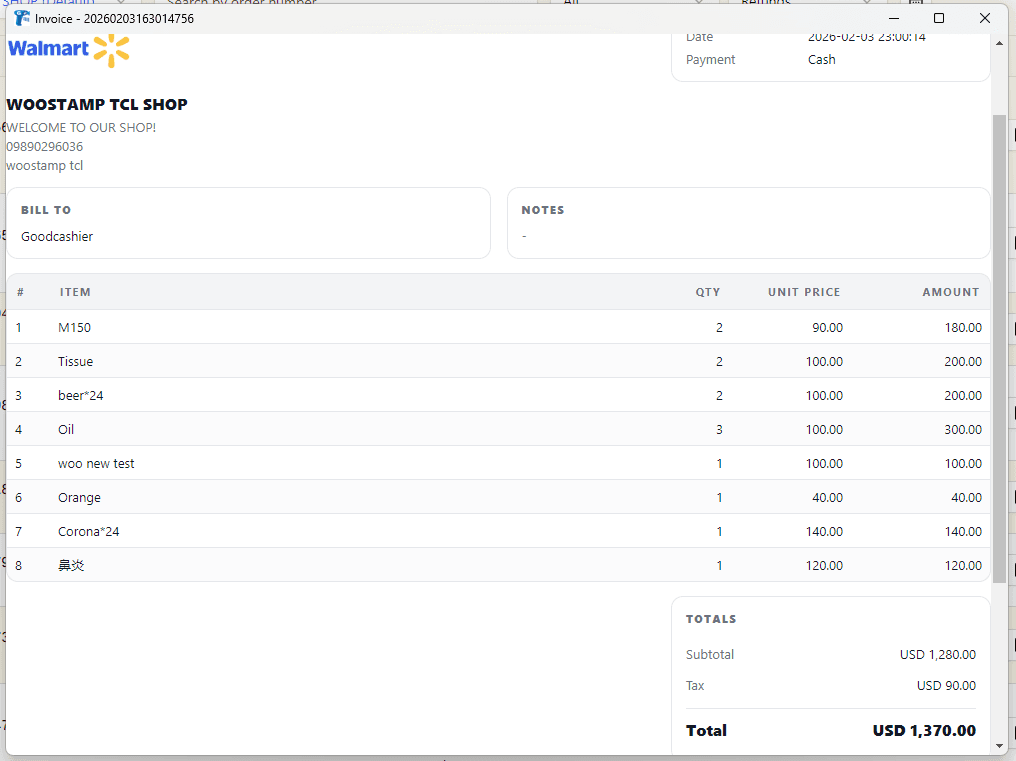Invoice print preview