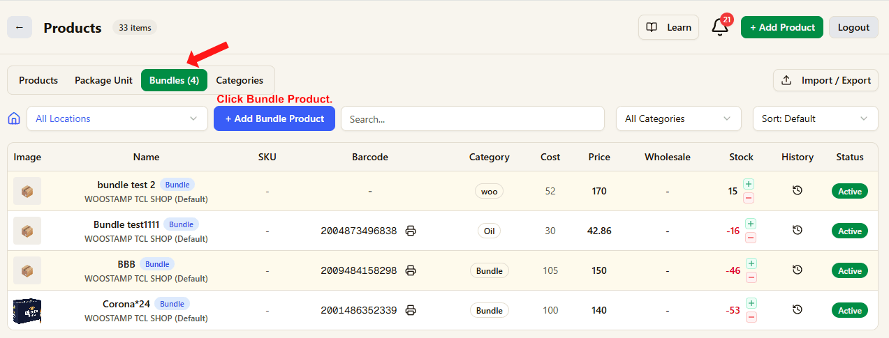 Bundle setup example
