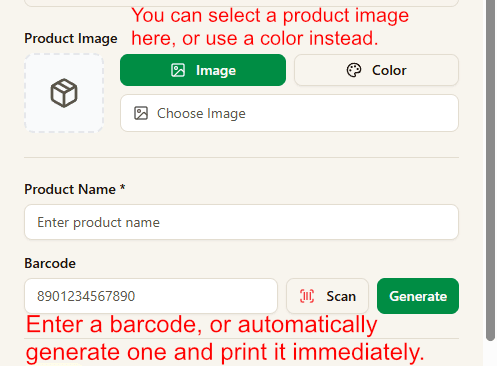 Add product image and barcode
