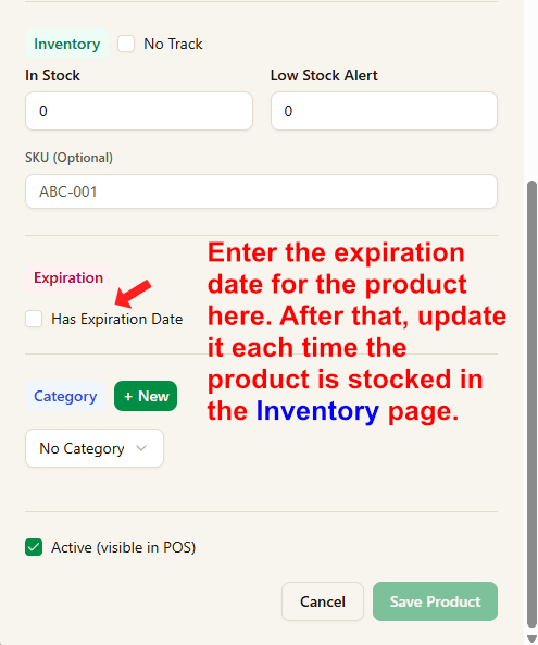 Add product inventory and expiration