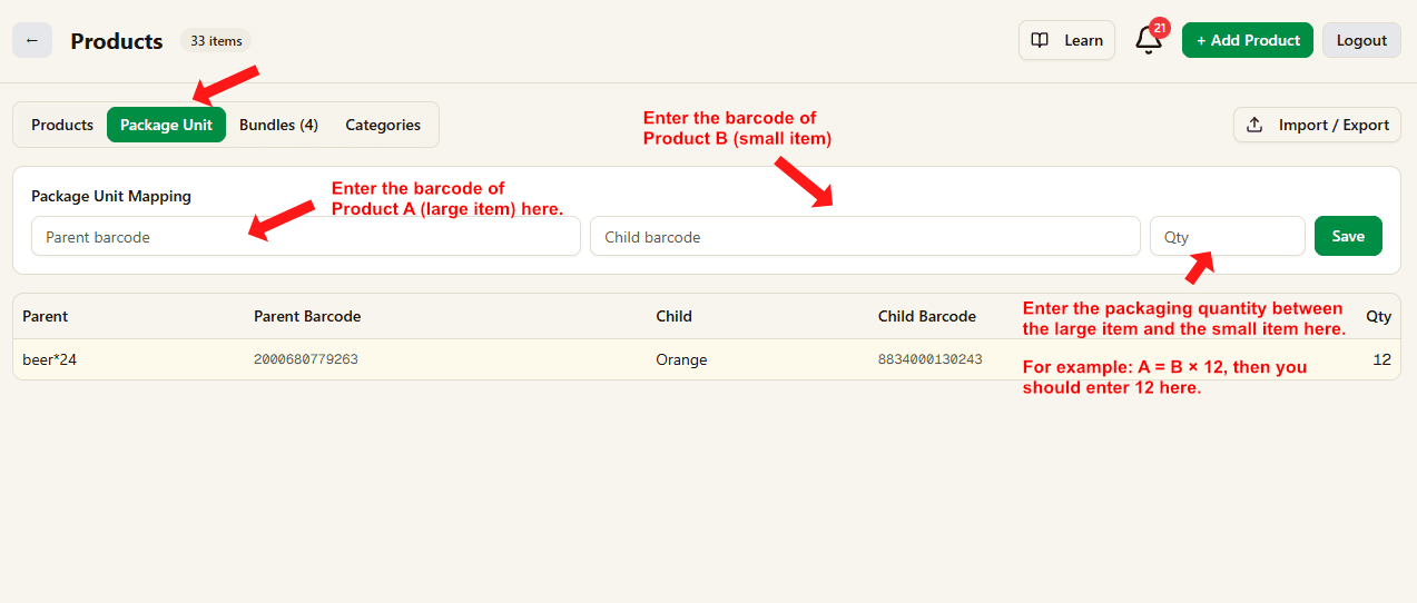 Package Unit auto split example