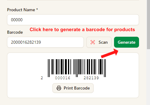 Generate barcode button