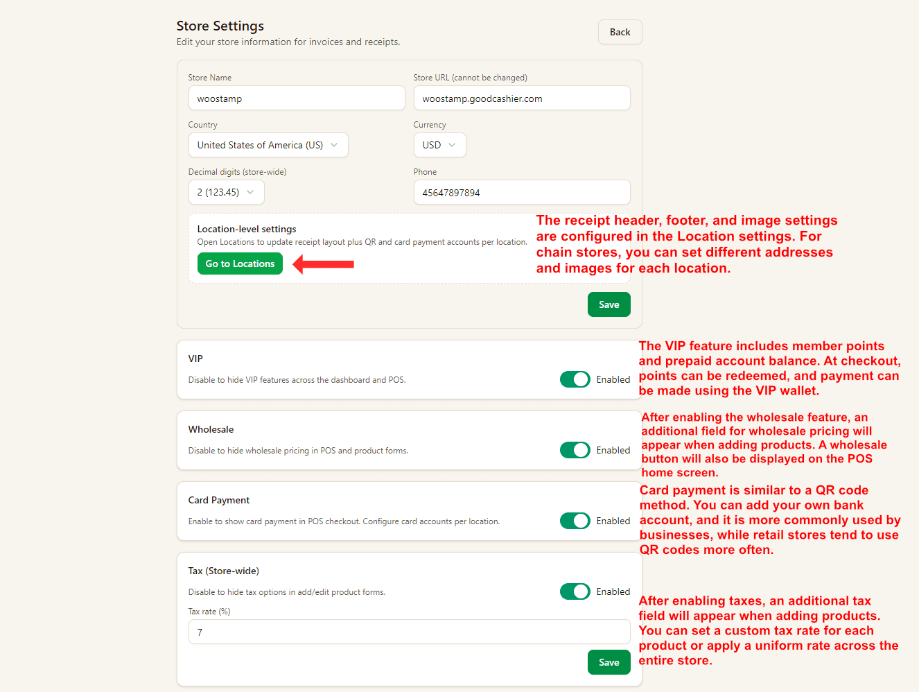 Store settings and global switches