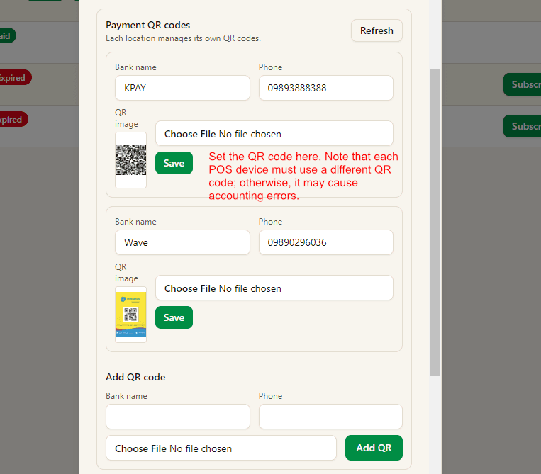 Location payment QR codes