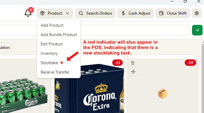 POS stocktake red indicator