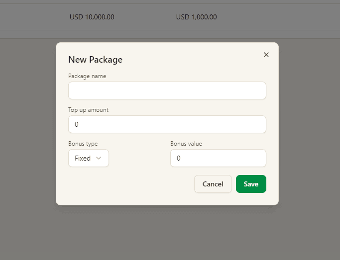 Create a top-up package