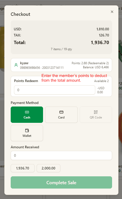 Redeem points in checkout