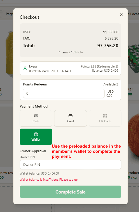 Wallet payment in checkout